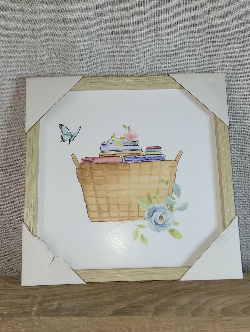 Hobby Lobby Wall Art Print - Tan Basket with Blue and Pink Accents Laundry Room